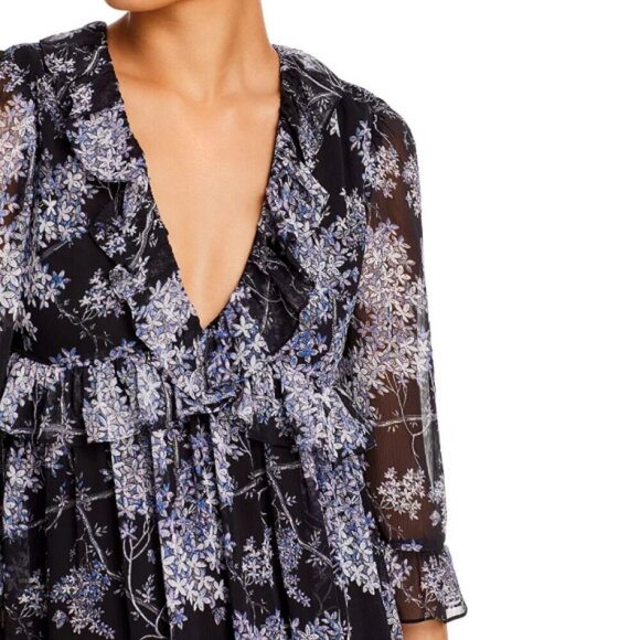 CINQ À SEPT 'Emori' Floral-Print Ruffle-Trim Mini-Dress, Black Multi - Picture 7 of 7